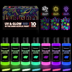 Fantastory 60ml/2oz Neon Glow Acrylic Paints, Glow in The Dark Paint for Christmas,Holiday Decor