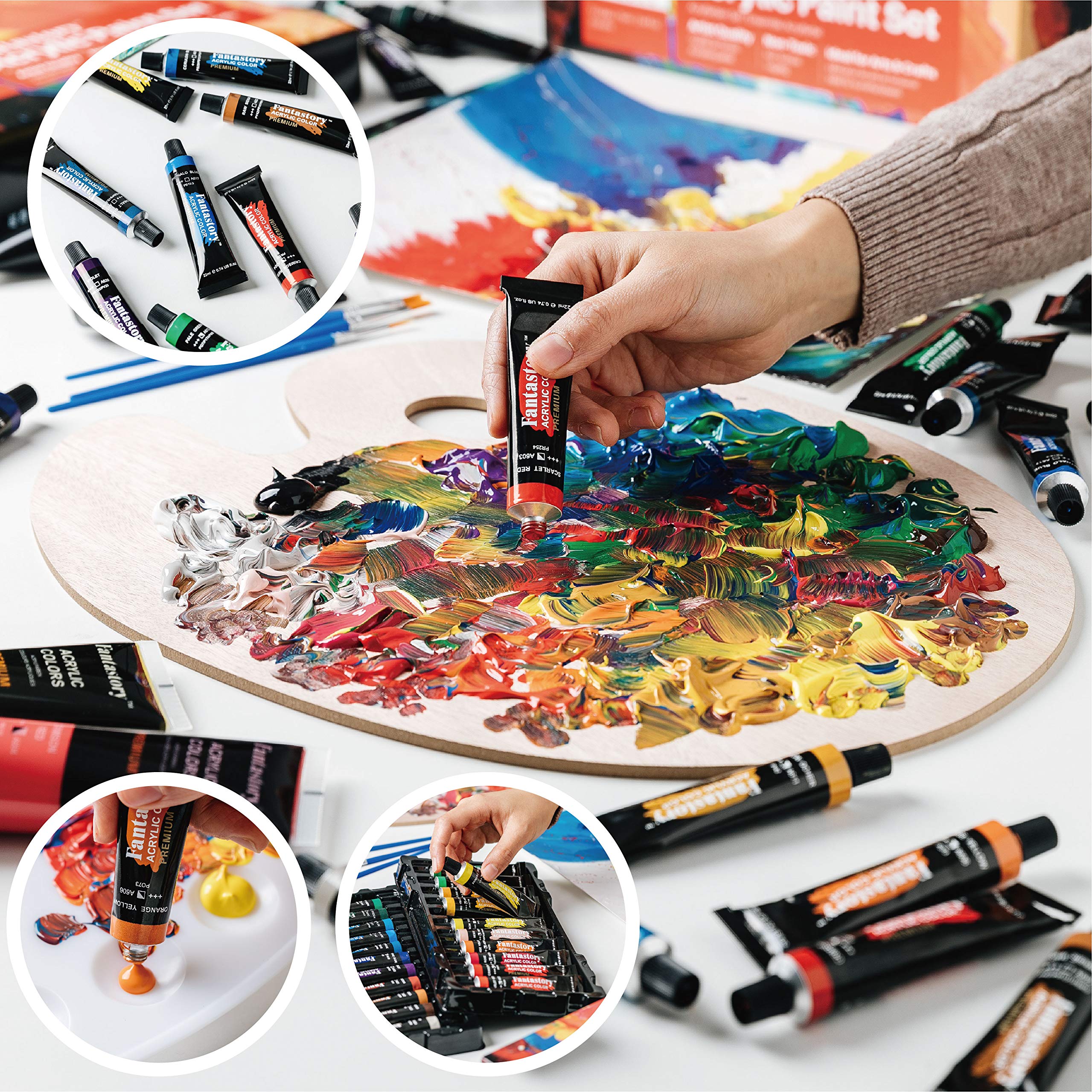 Acrylic Paint Set with 4 Brushes, 52 Vivid Colors (22 Ml/0.74 Oz) Art –  Loomini